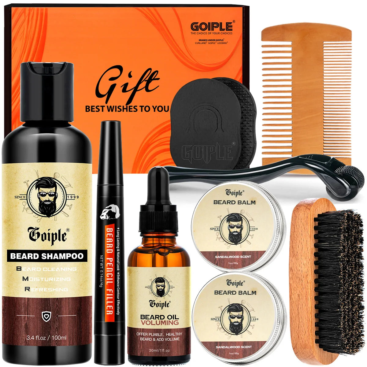 Beard Growth Grooming Kit with Shampoo Filler Balm Oil and Accessories