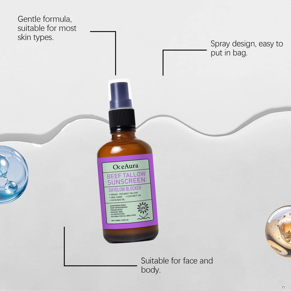 OceAura Beef Tallow Sunscreen Spray Moisturizing UV Protection Mist