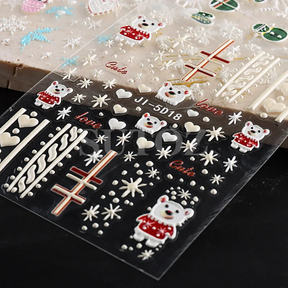 5D Embossed Christmas Nail Art Stickers for Holiday Manicures