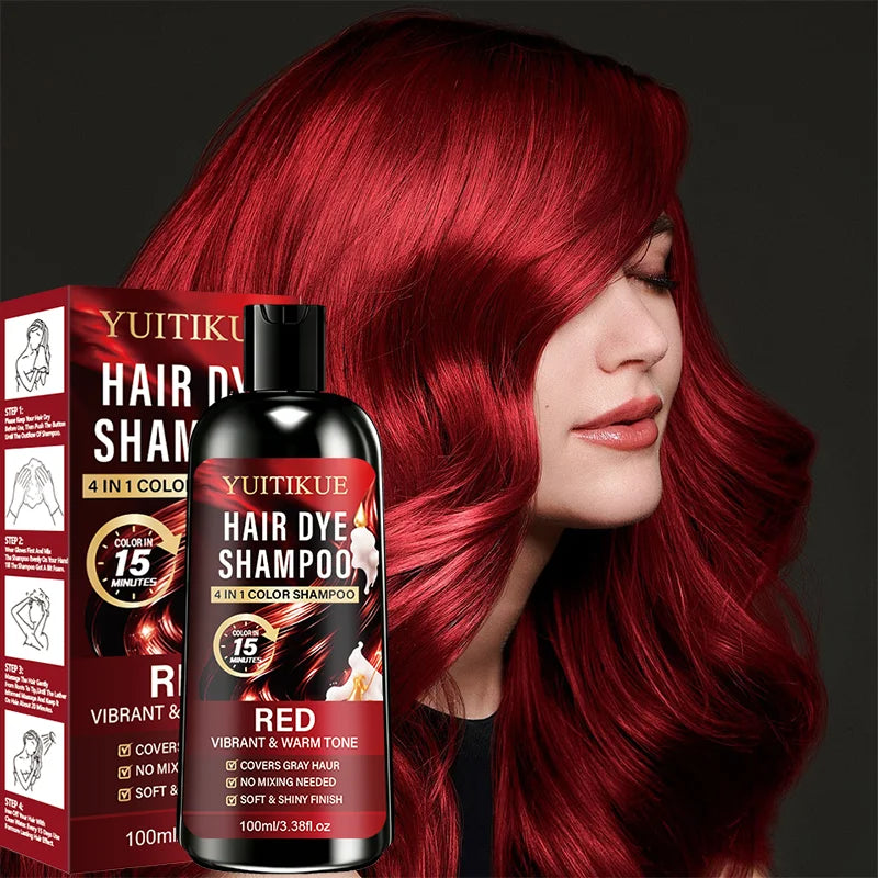 YUITIKUE 4-in-1 Red Hair Dye Shampoo Fast Grey Coverage 100ml