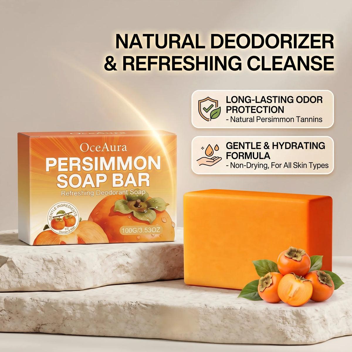 Natural Persimmon Deodorizing Soap Bar for Body Odor