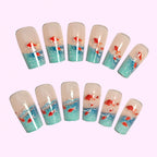 Goldfish Print French Tip Press On Nails Square False Nail Art Set