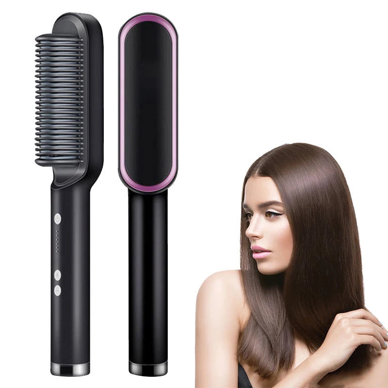 Professional Ceramic Hair Straightener Brush Fast Heating Styling Tool