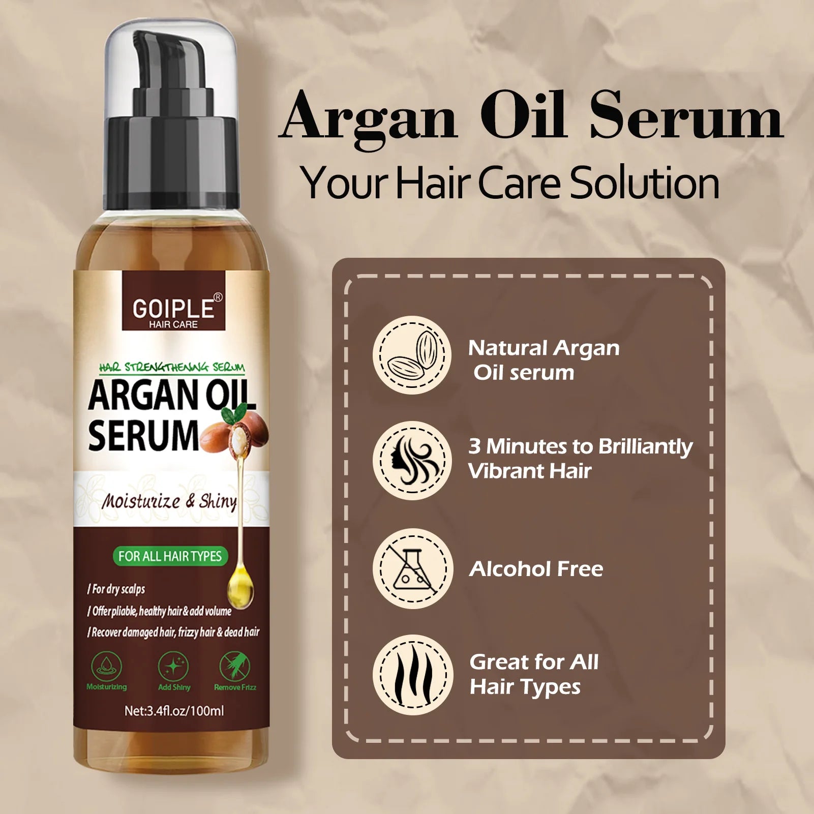 100ml Argan Oil Hair Serum Repair Treatment for All Hair Types - 3