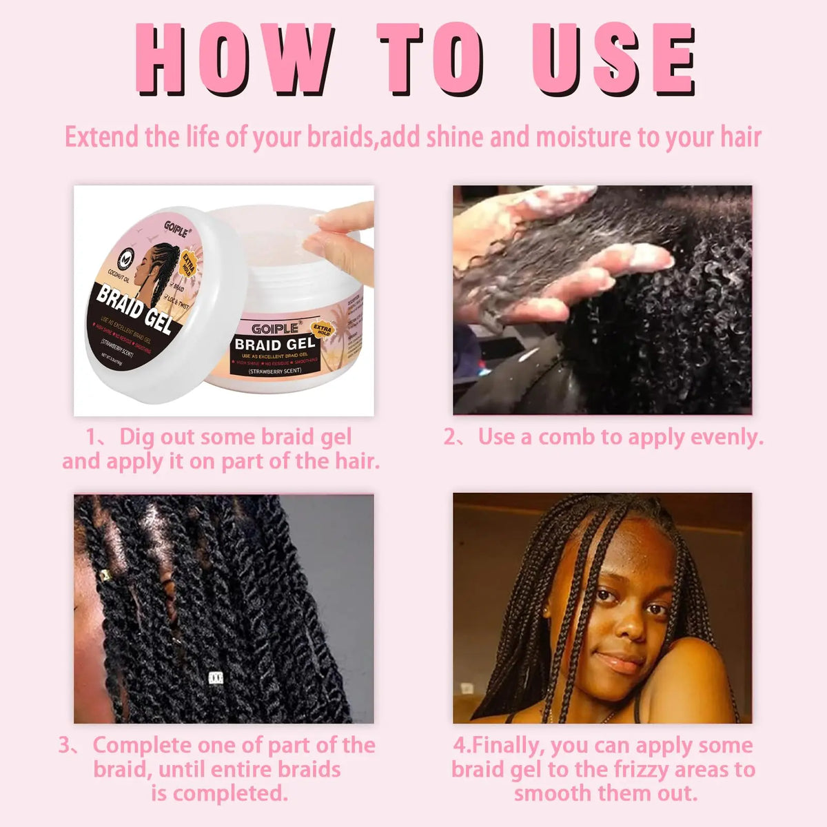Goiple Strawberry Braid Gel Loc and Twist Styling Pomade 150g
