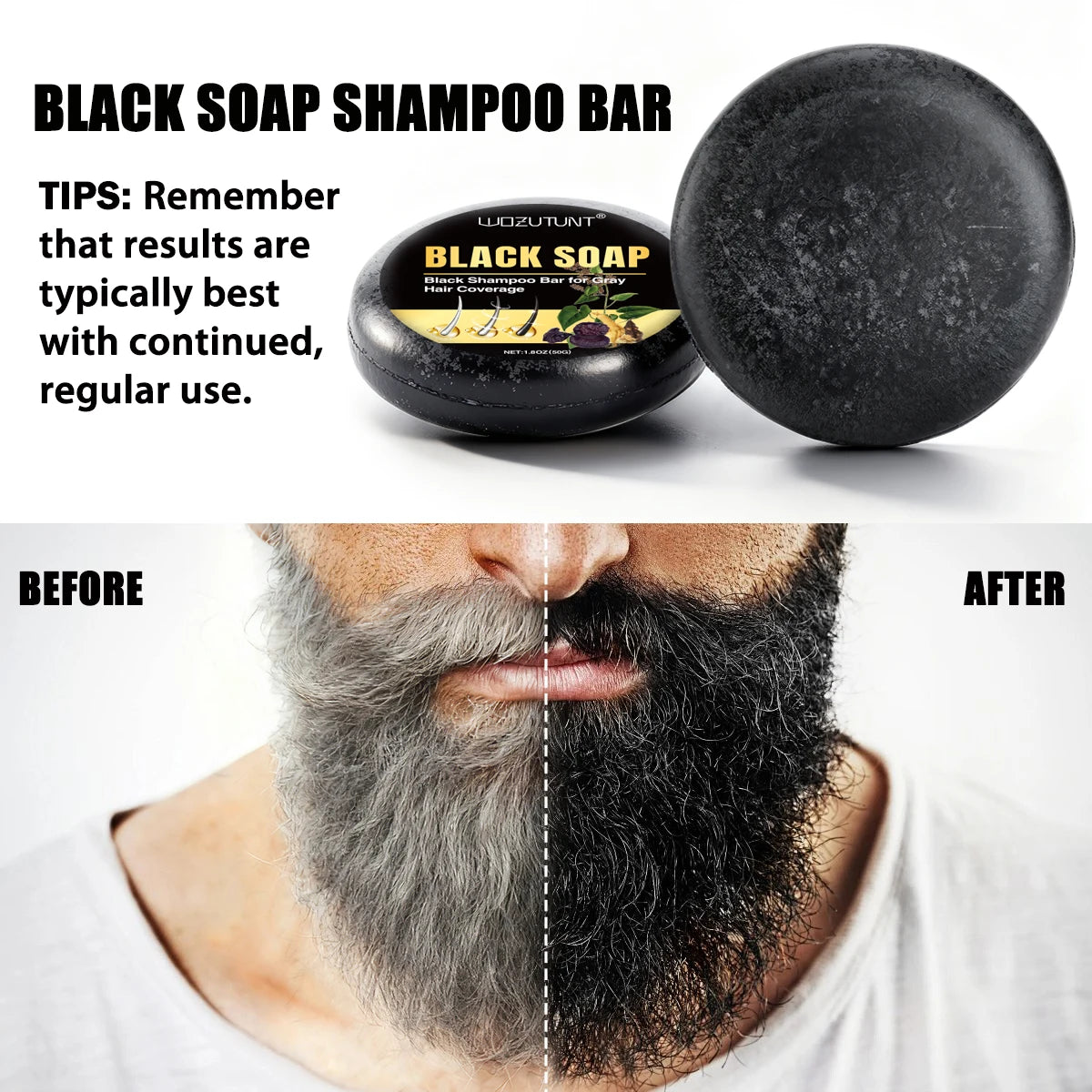 3 in 1 Black Hair Dye Shampoo and Soap for Gray Hair Coverage - 10