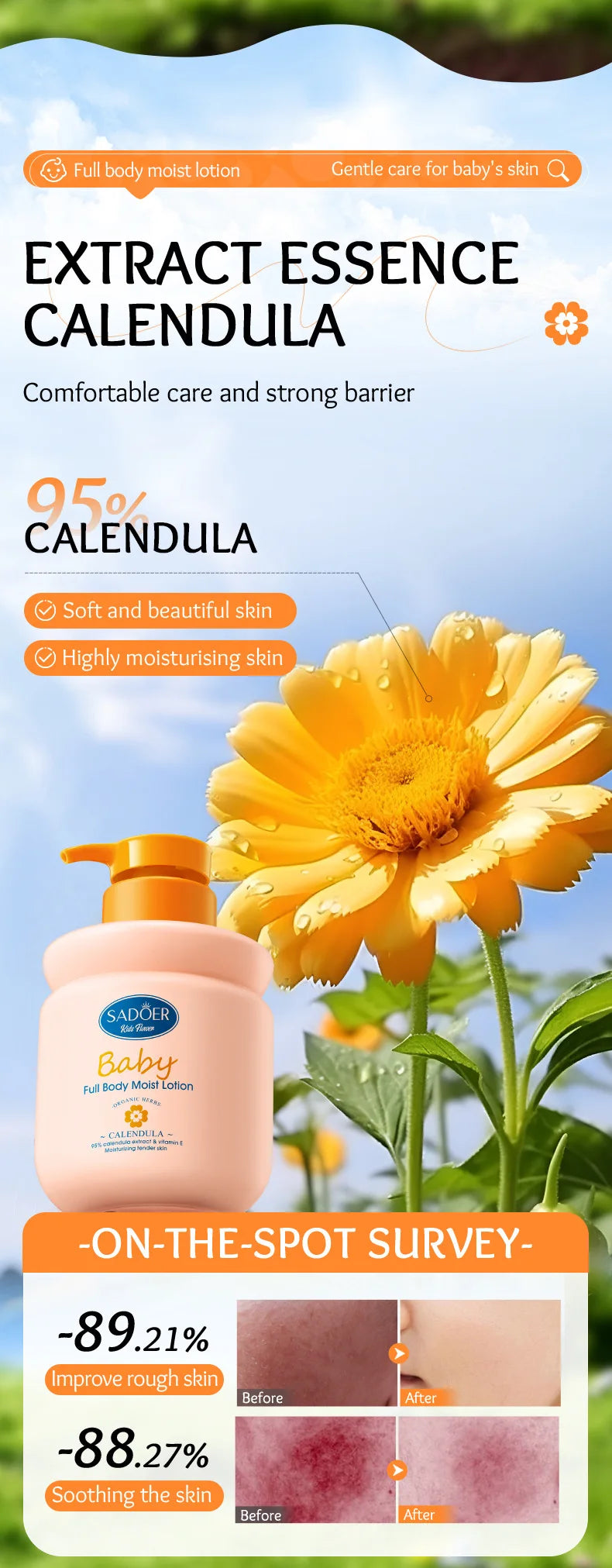 Sadoer Calendula Vitamin E Body Lotion Moisturizing Kids Cream 400ml