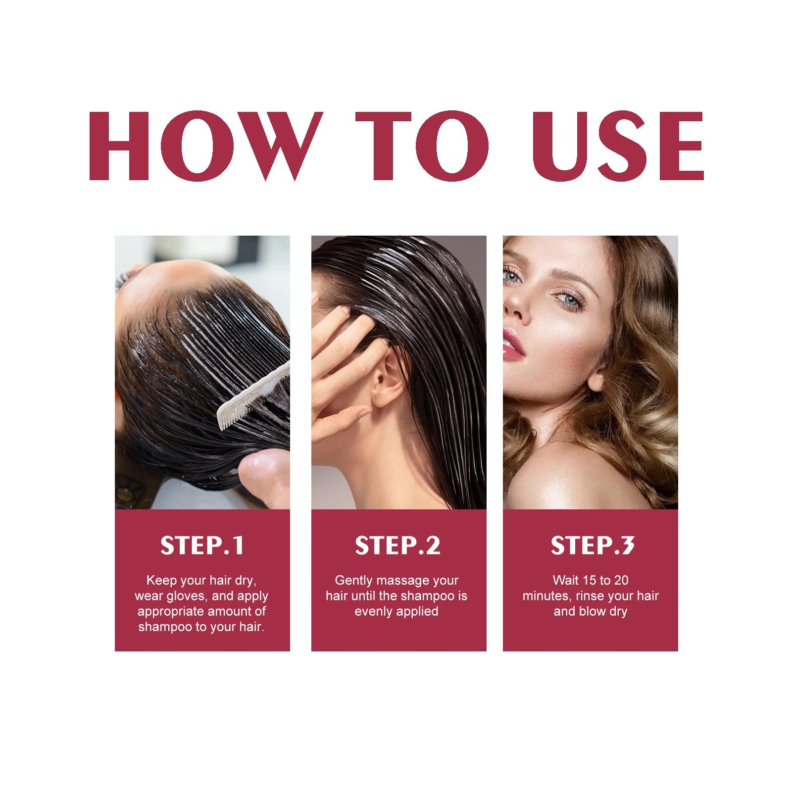 3 In 1 Wine Red Hair Dye Shampoo Natural Herbal Instant Color 100ml - 14