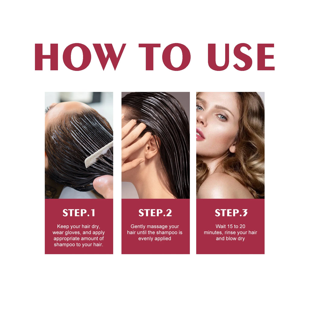 3 In 1 Wine Red Hair Dye Shampoo Natural Herbal Instant Color 100ml