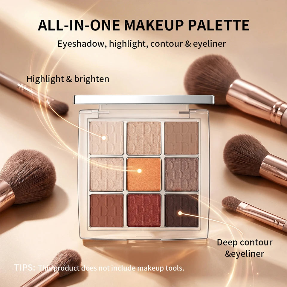 9-Color Eyeshadow Palette with Makeup Brush - 10