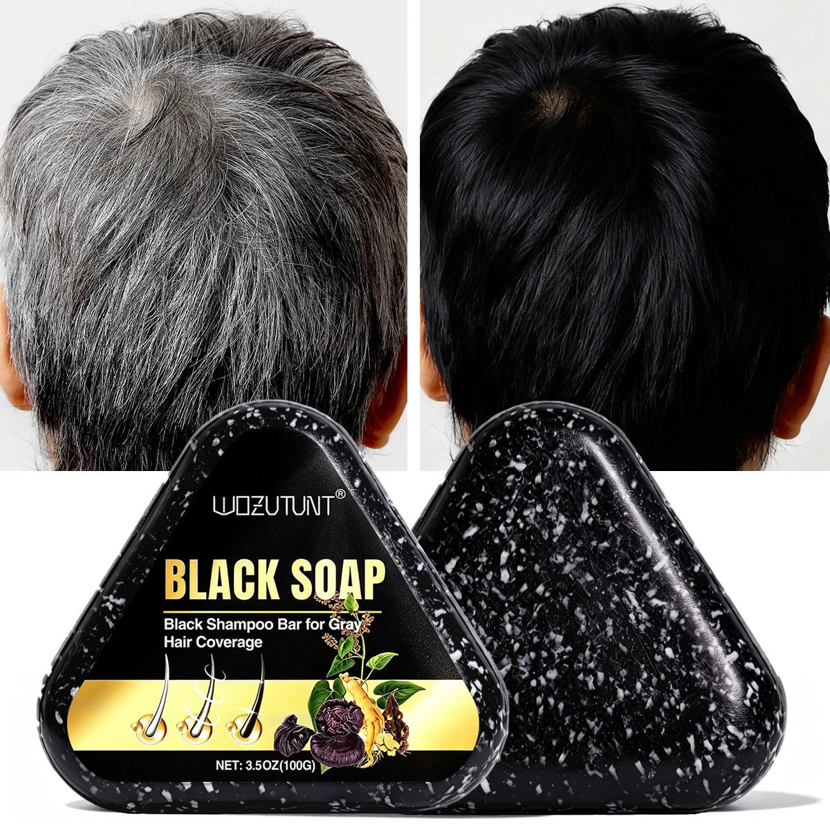 Natural Black Shampoo Bar Herbal Gray Hair Coverage Soap - 12