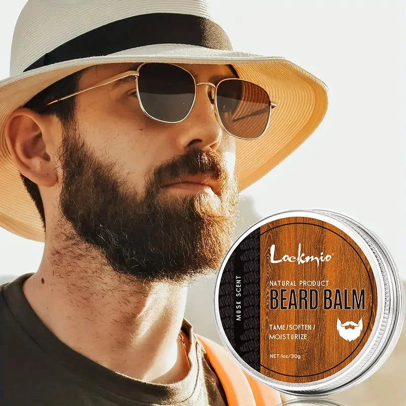 Lockmio Natural Musk Beard Oil and Balm Grooming Kit for Men