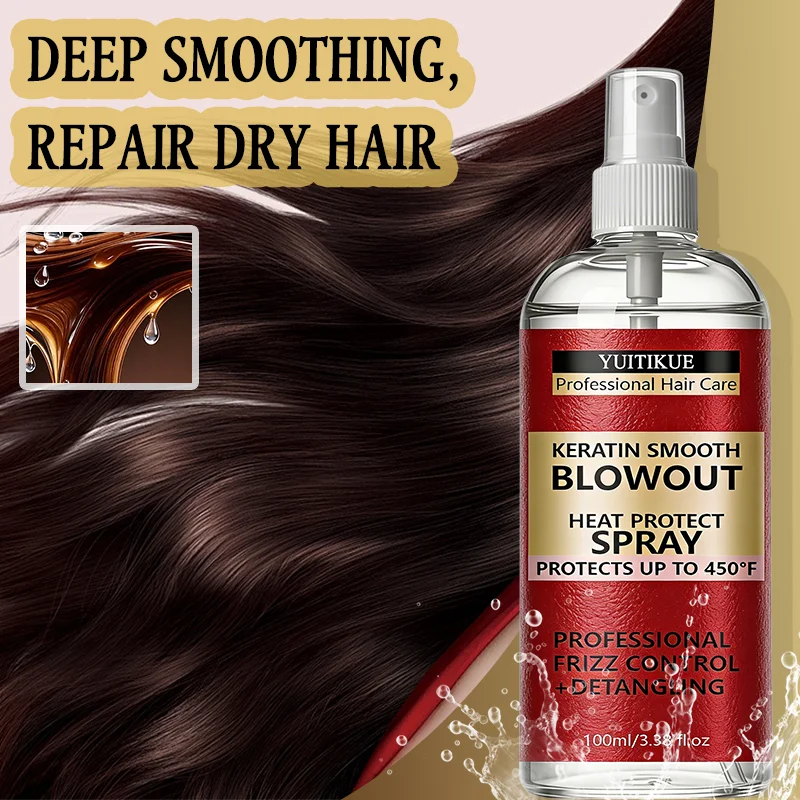 Keratin Hair Heat Protect Spray 450 Degree Frizz Control 100ml - 6