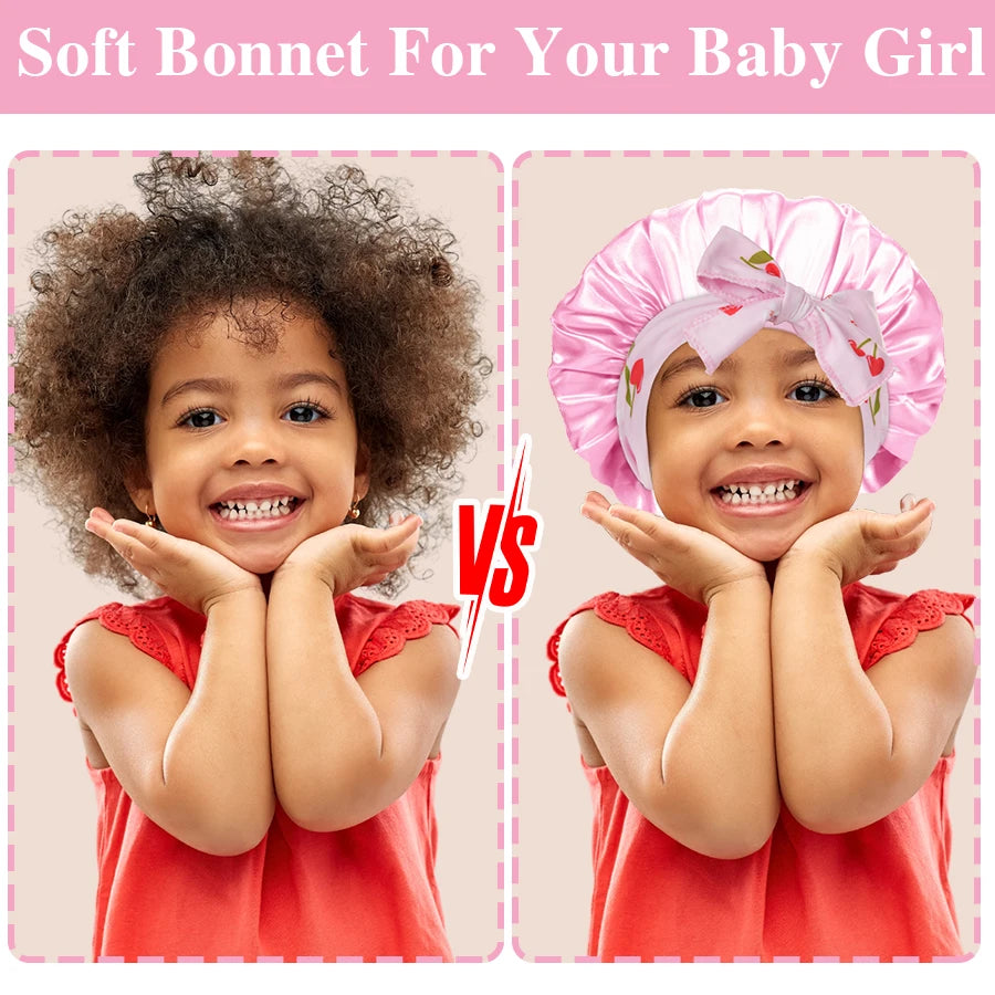 Kids Satin Sleep Bonnet With Bow Tie Adjustable Hair Care Night Cap - 3