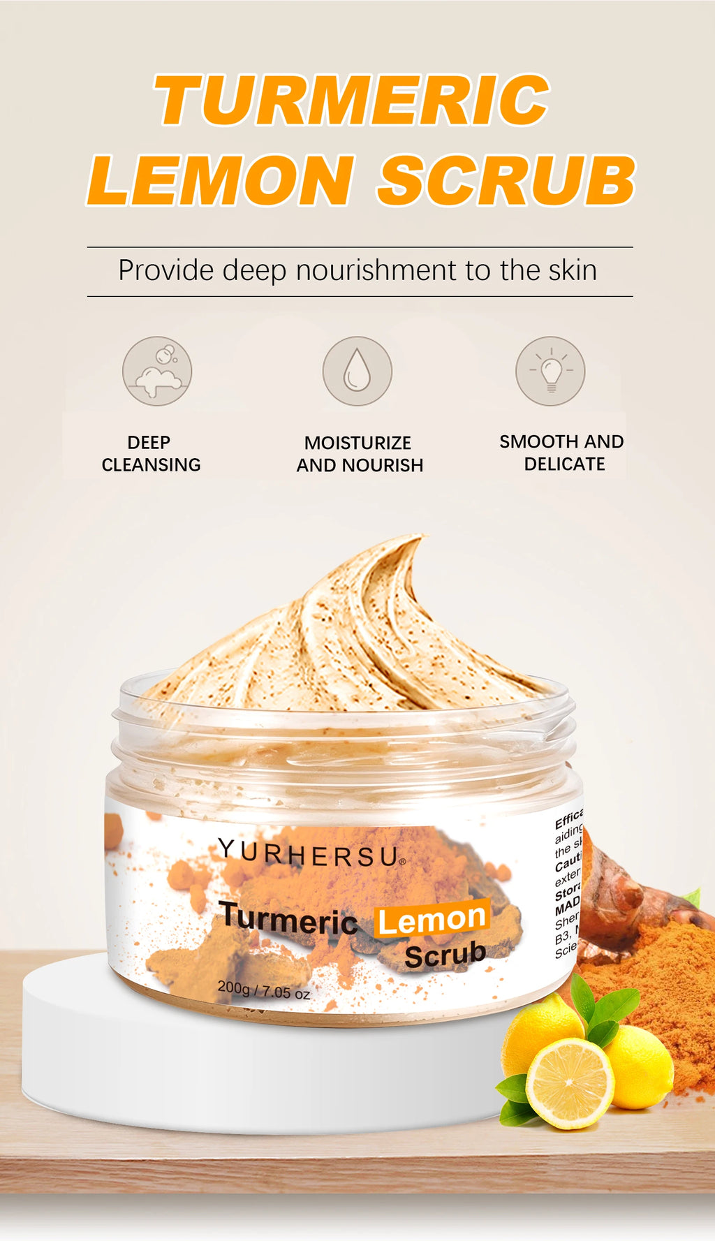 Turmeric Vitamin C Exfoliating Body Scrub Brightening Skincare 200g