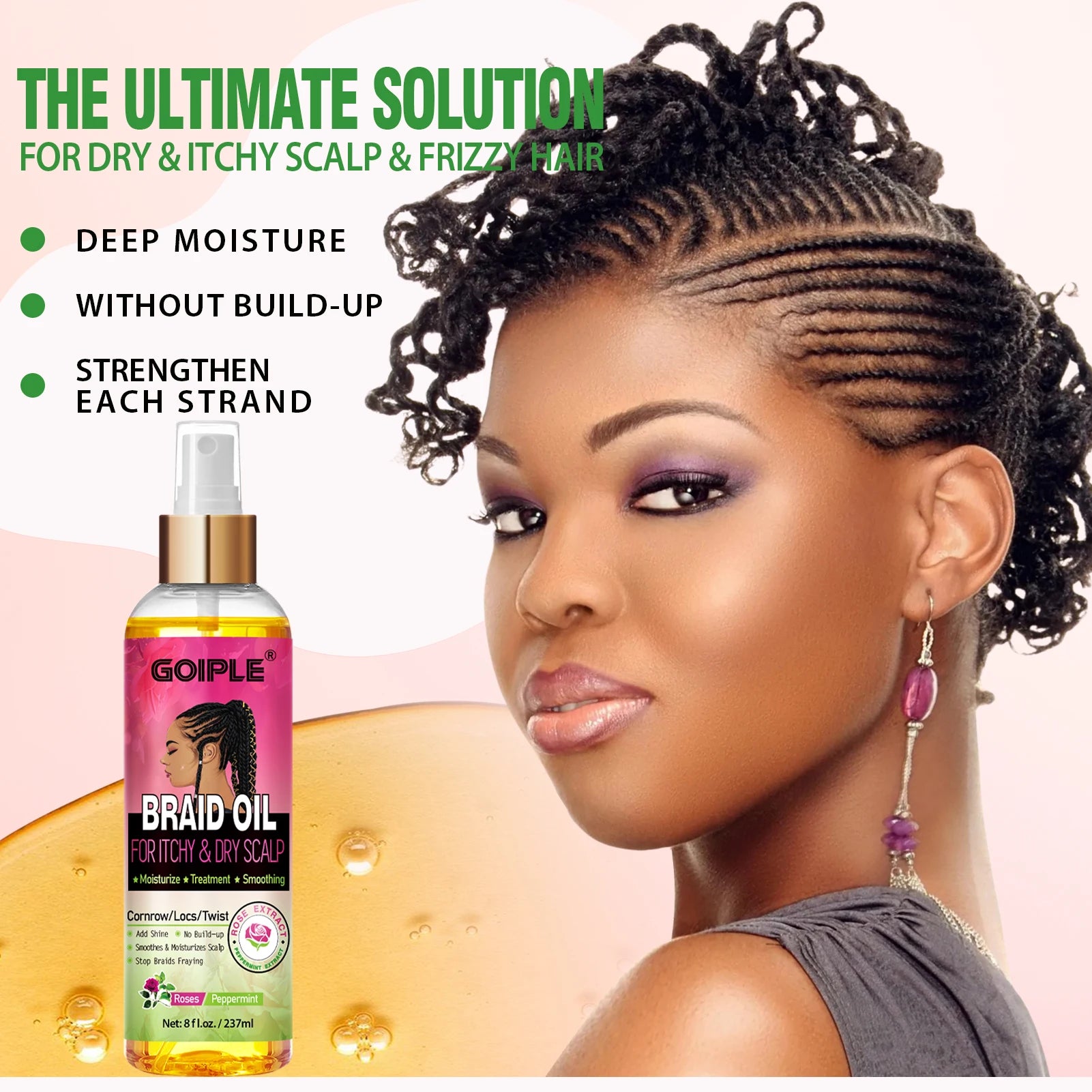 Rose Extract Braid Oil for Itchy Dry Scalp Cornrows Locs and Twists