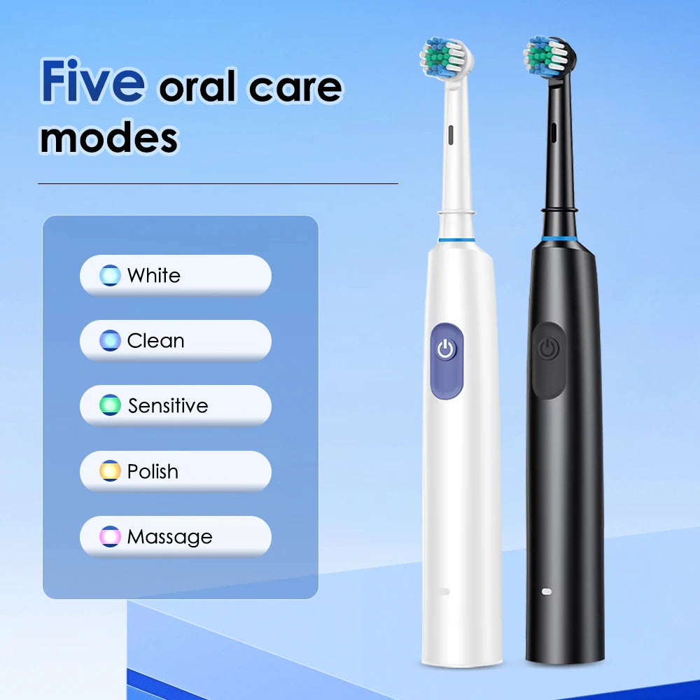 Rechargeable Rotating Electric Toothbrush with 4 Replacement Heads