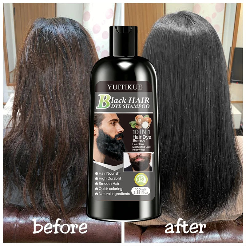 100ml Black Hair Dye Shampoo 10-in-1 Natural Nourishing Coloring - 6