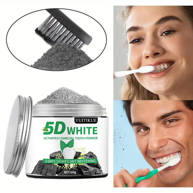 5D White Activated Charcoal Tooth Powder Natural Teeth Whitener 60g - 5