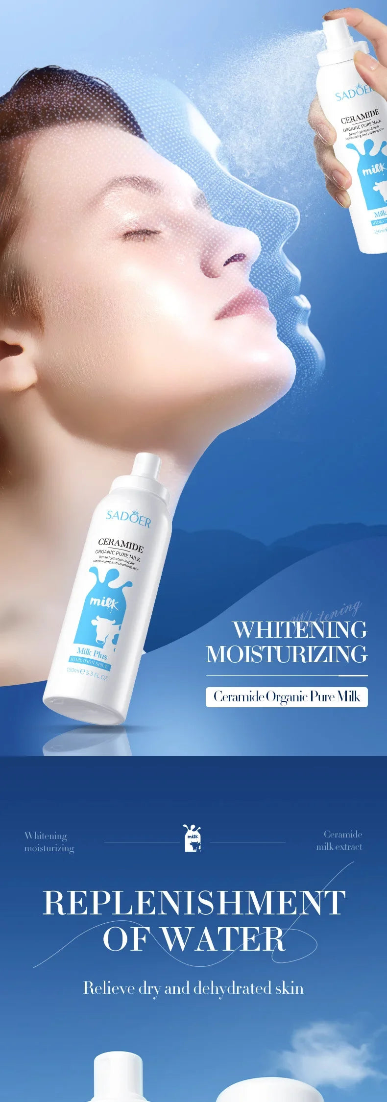 SADOER Ceramide Hydrating Spray Facial Toner and Moisturizing Mist Set - 7