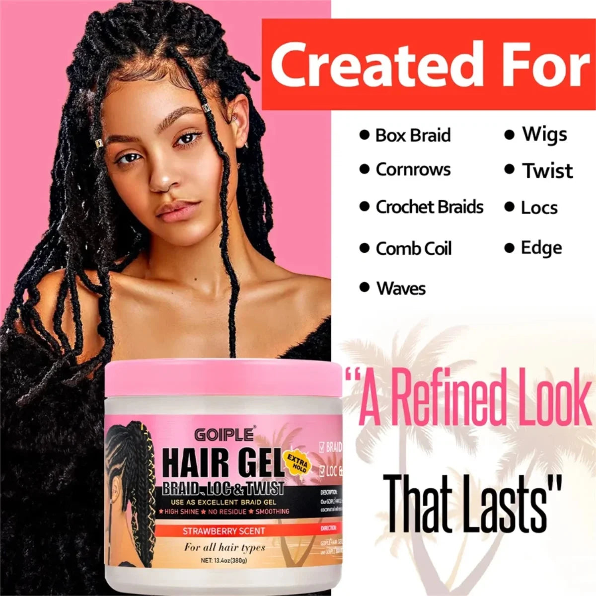Goiple Braid Hair Gel Set Strawberry Styling Wax with Edge Control - 3