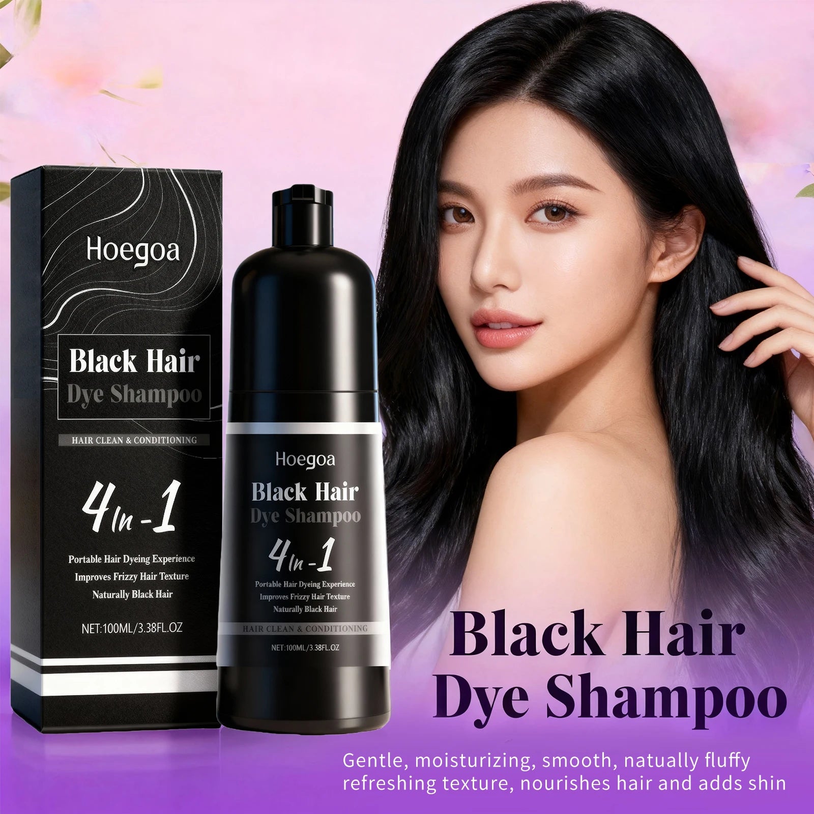 4-in-1 Black Hair Dye Shampoo for Gray Coverage - 4