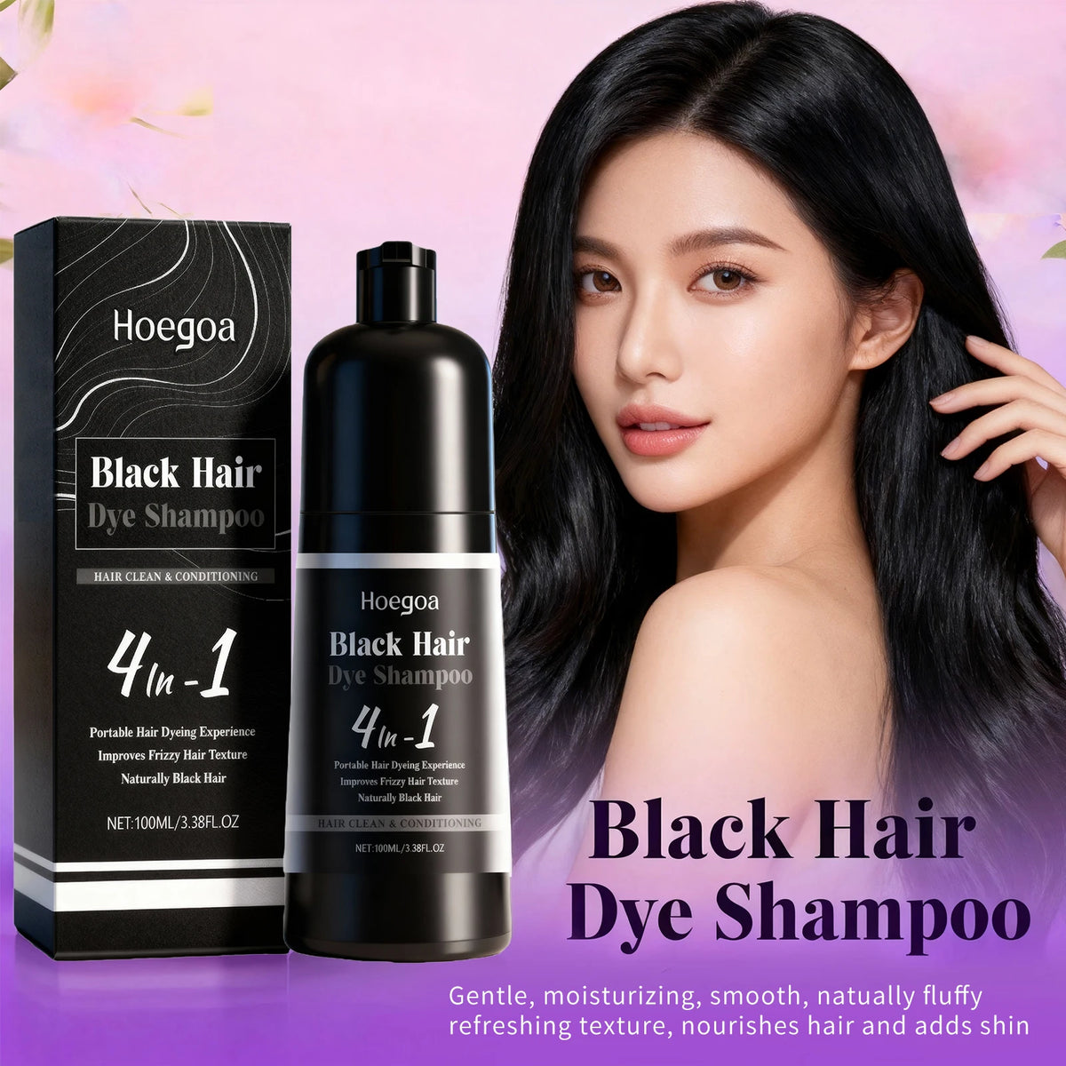 4-in-1 Black Hair Dye Shampoo for Gray Coverage