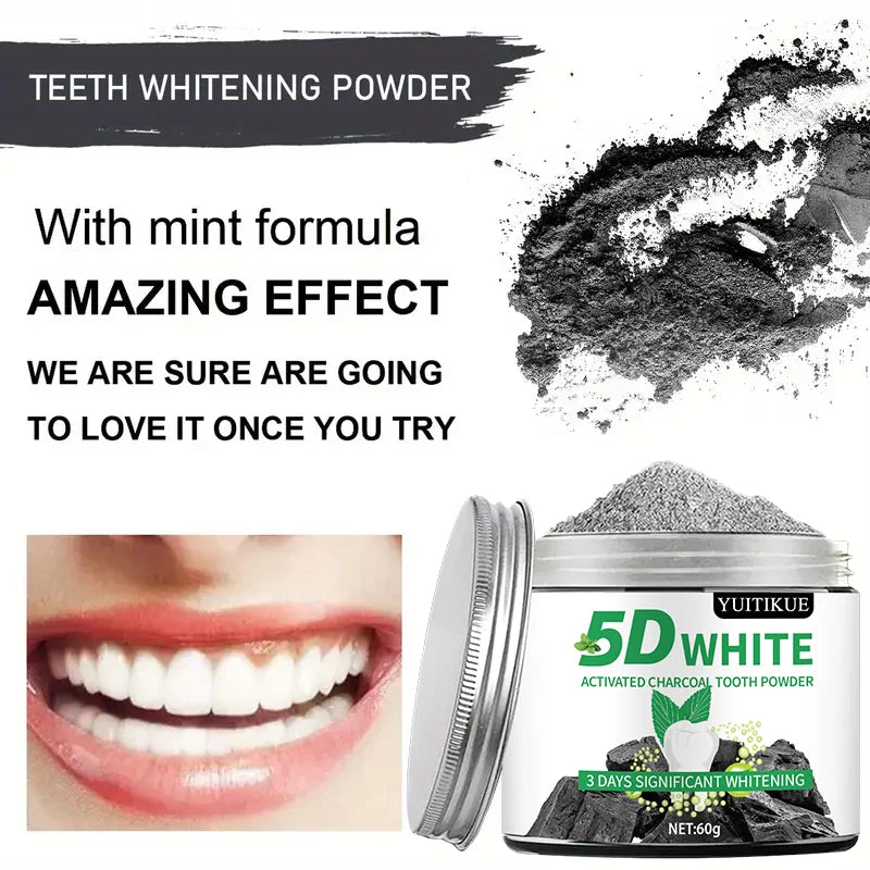 5D White Activated Charcoal Tooth Powder Natural Teeth Whitener 60g