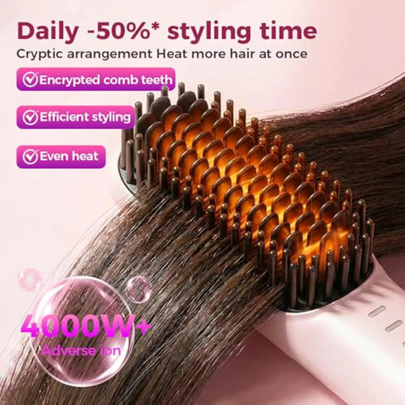 Cordless Ionic Hair Straightening Brush for Fast Styling