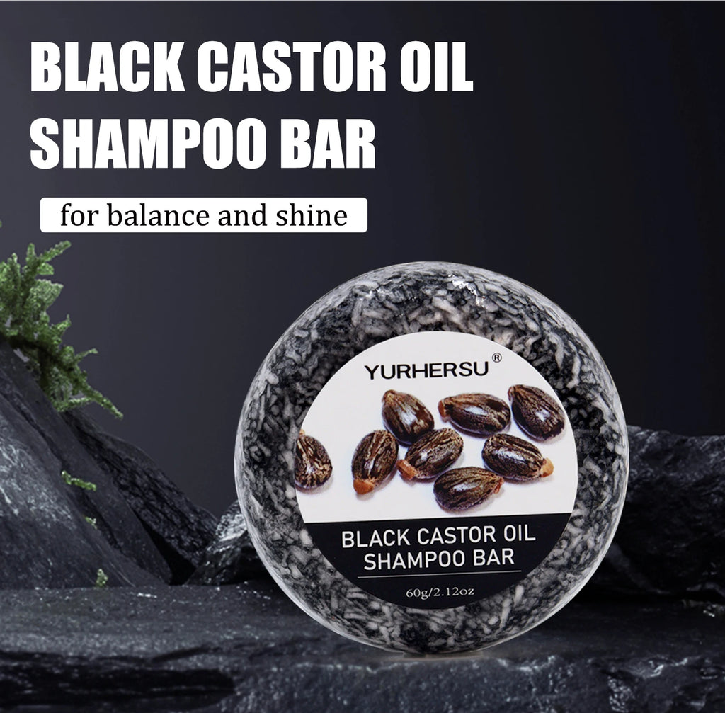 Yurhersu Black Castor Oil Shampoo Bar 2-in-1 Hair Cleanser 60g