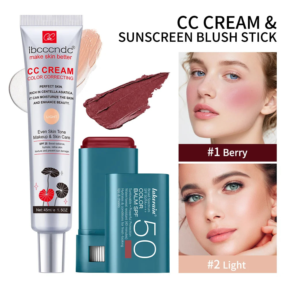 Color Correcting CC Cream and Sunscreen Blush Stick Set
