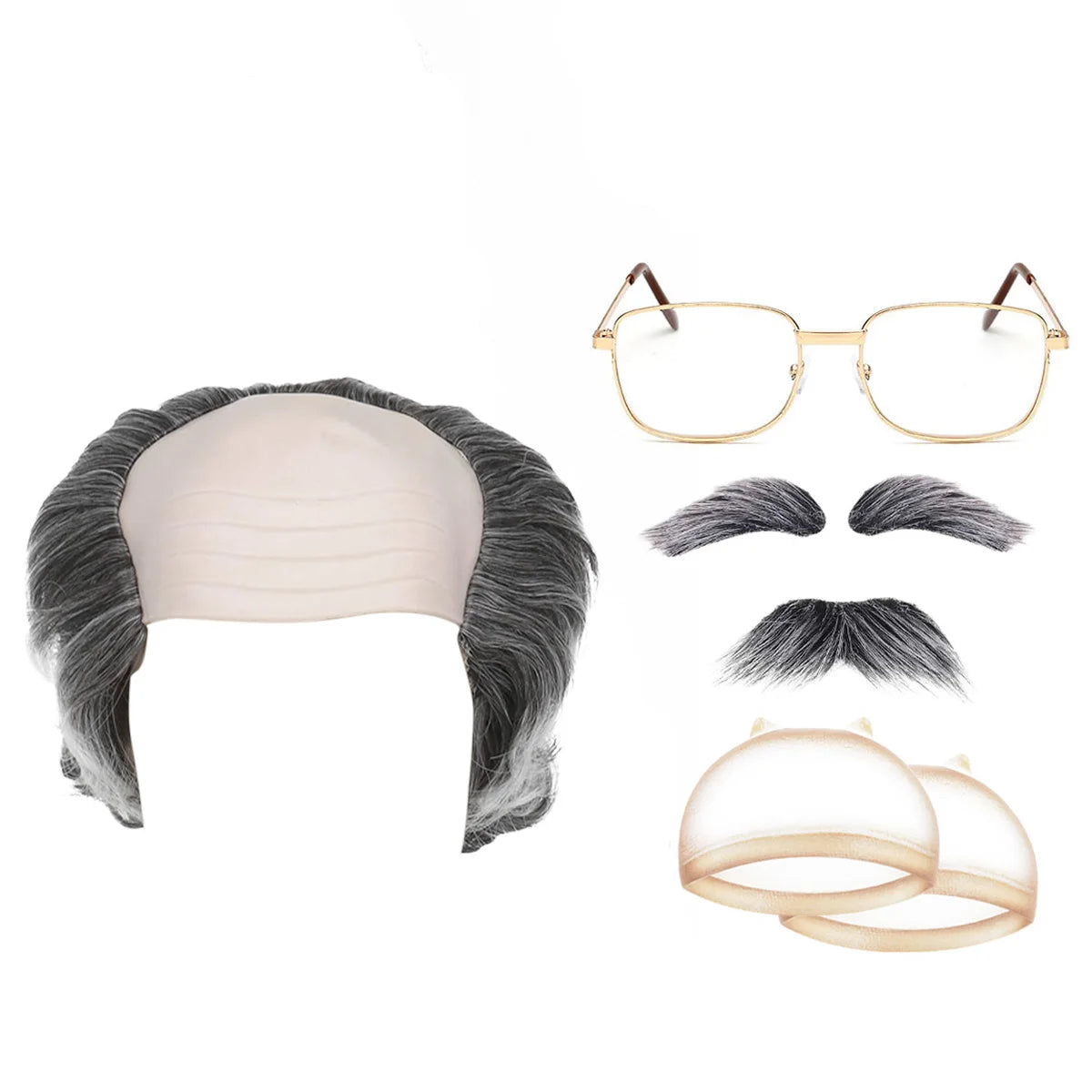 Old Man Bald Cap and Wig Set Costume Kit for Cosplay