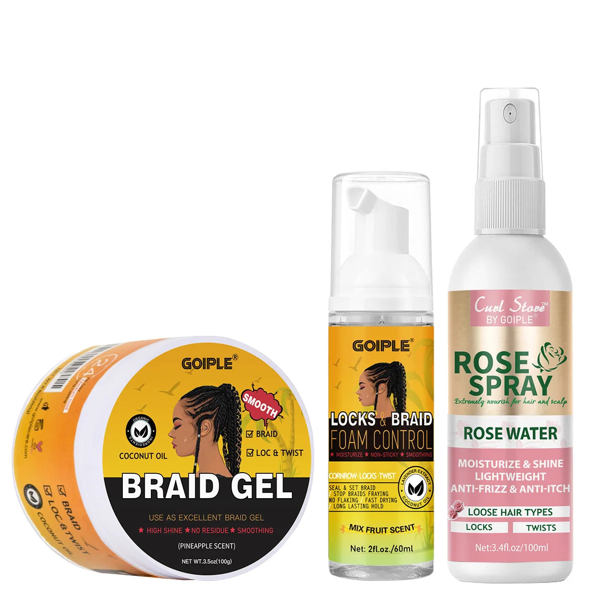 Goiple Braid Styling Set Hair Gel Mousse and Rose Moisturizing Spray