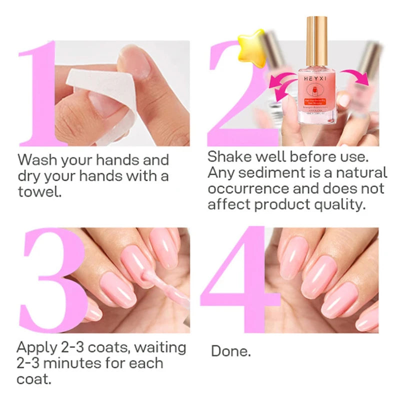 HEYXI Pink Nail Hardener Polish Strengthening Gloss Treatment 10ml