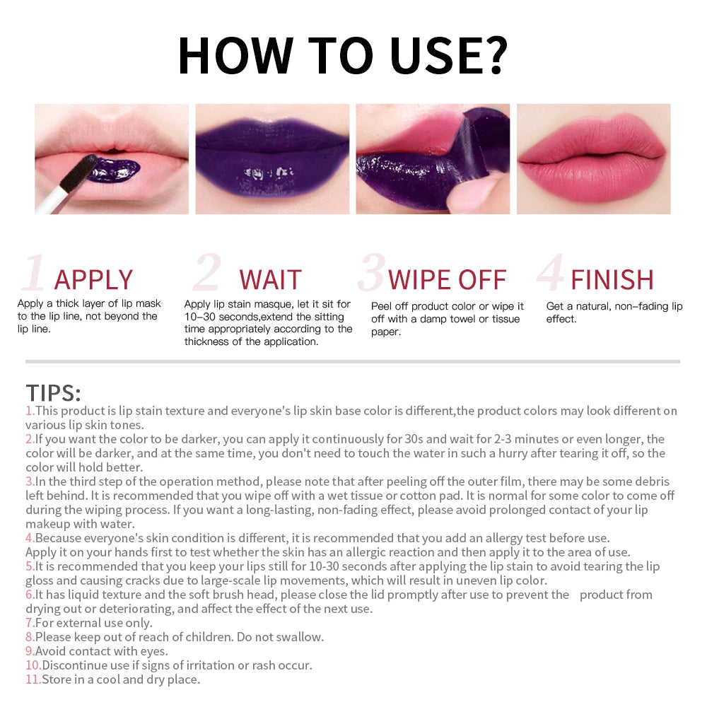 Long-Lasting Waterproof Peel-Off Lip Stain