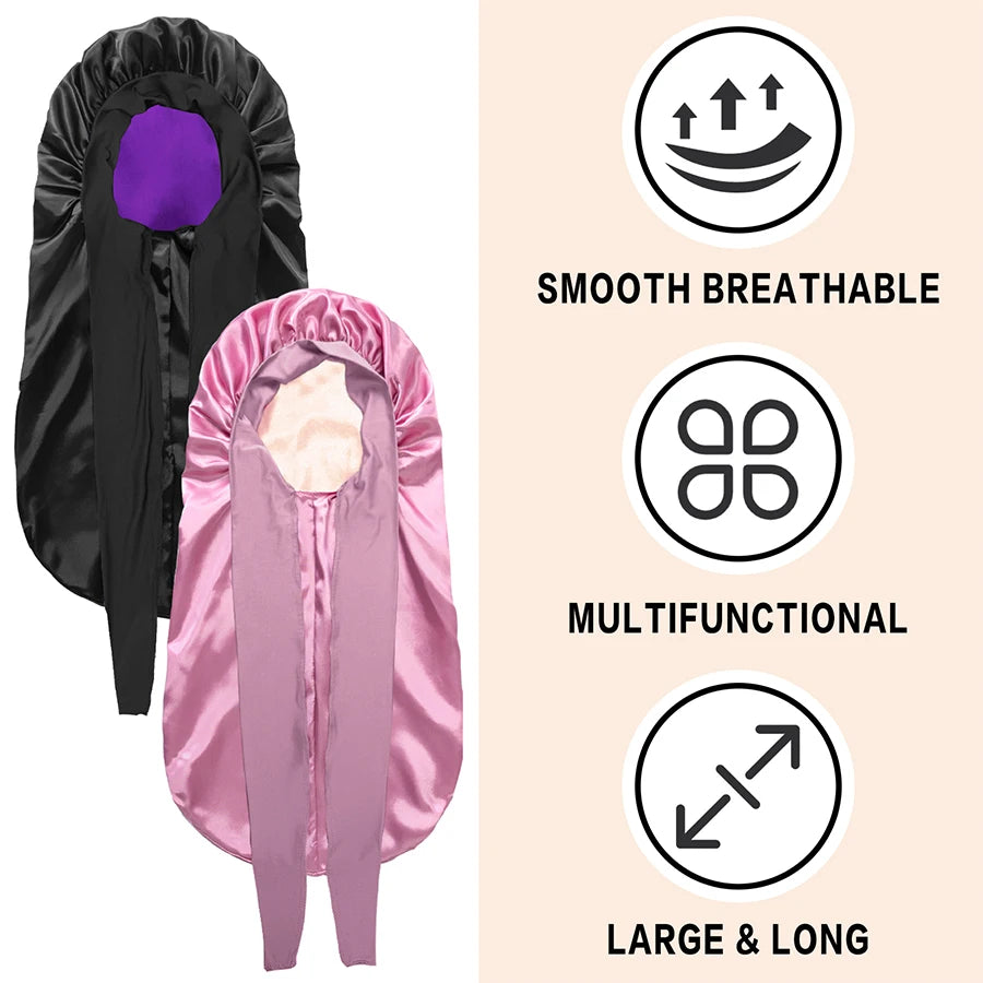 Extra Large Silk Satin Sleep Bonnet with Elastic Hair Band