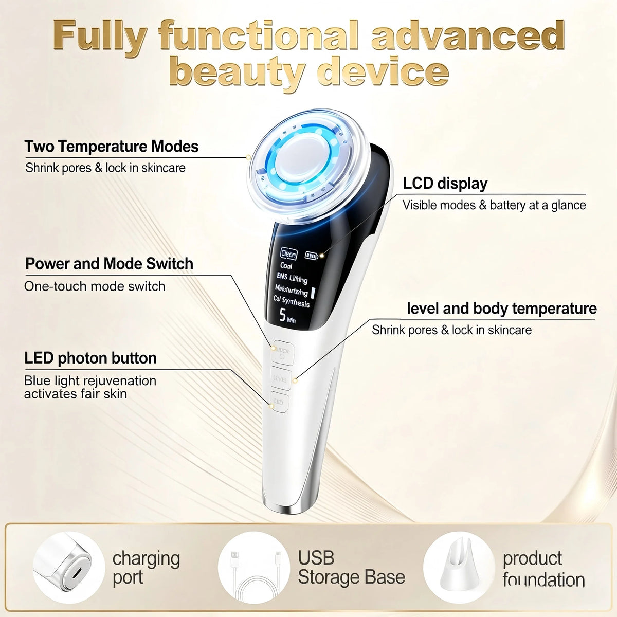 5-in-1 LED Micro-Current Facial Rejuvenation & Lifting Device