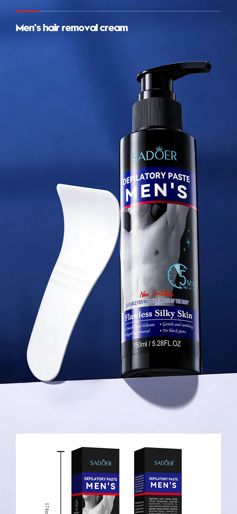 Sadoer Mens Hair Removal Cream Smooth Body Depilatory Cream 150ml - 14