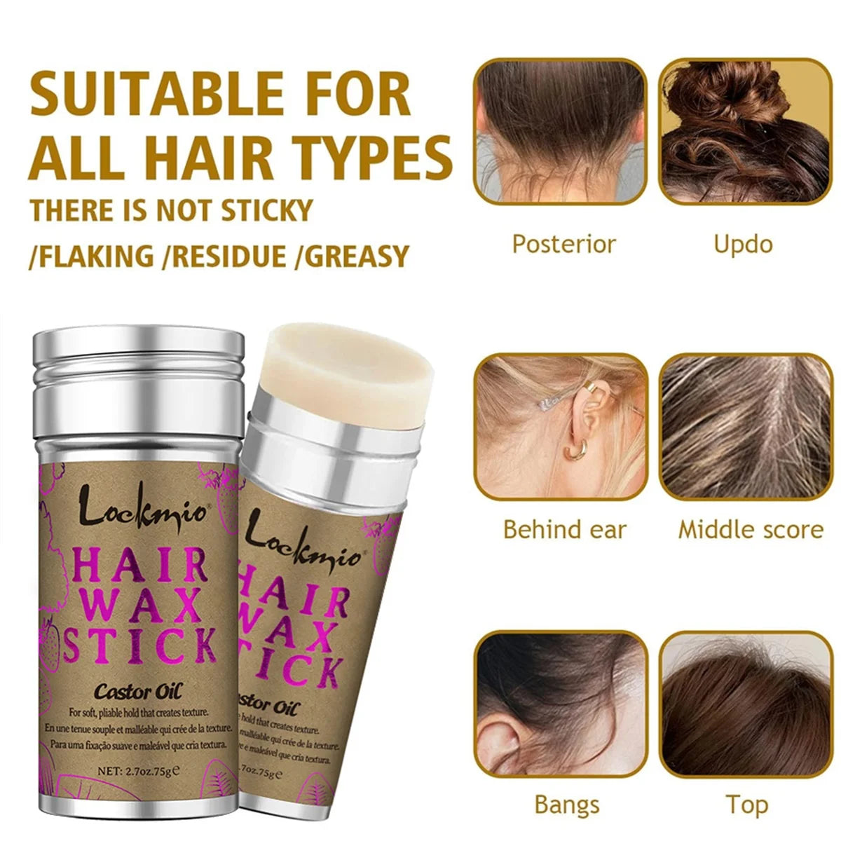 Lockmio Hair Wax Stick and Styling Brush Set for Frizz Control - 3