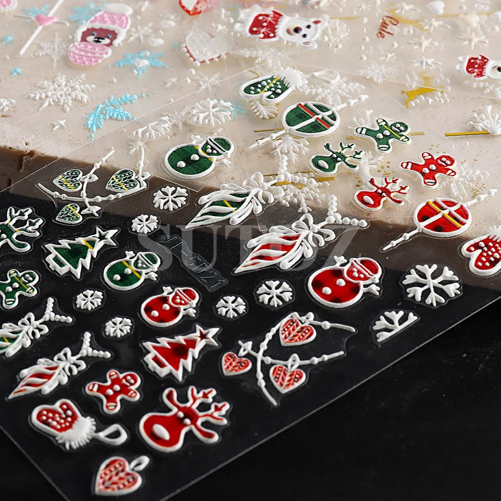 5D Embossed Christmas Nail Art Stickers for Holiday Manicures - 13