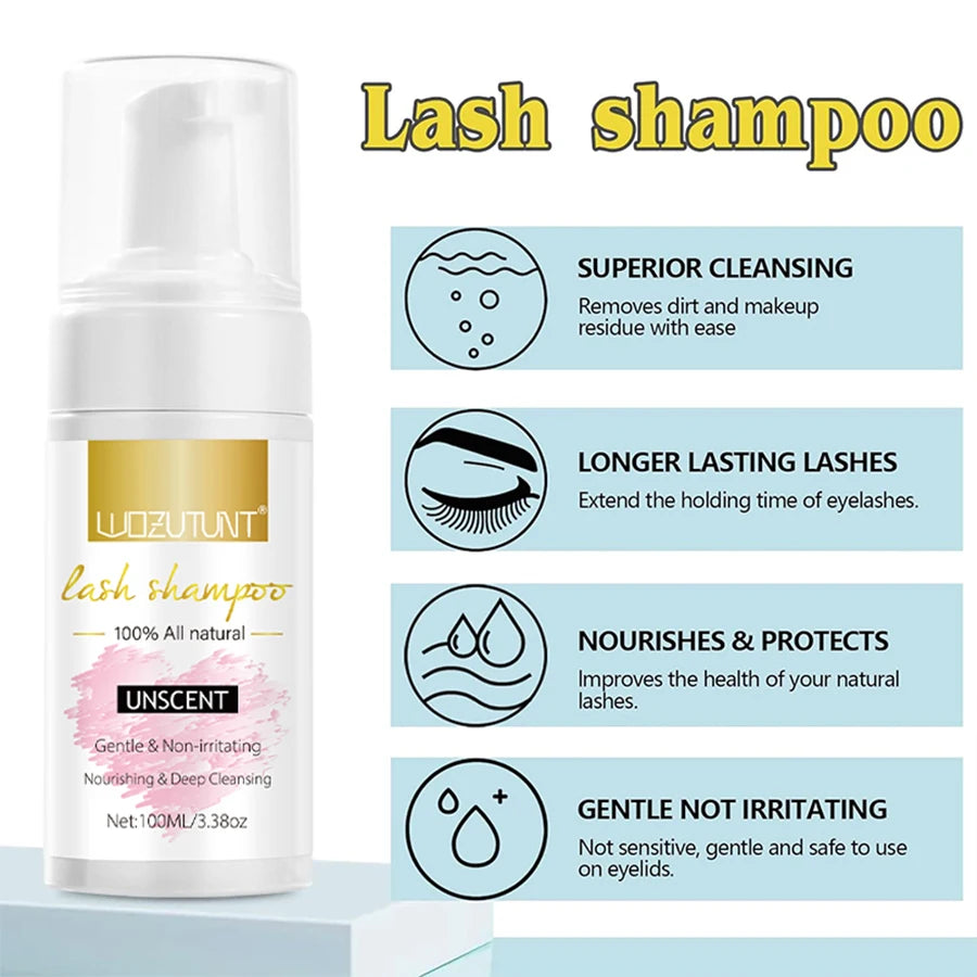 100ml Eyelash Extension Shampoo Foam Cleanser with Cleaning Tool Kit