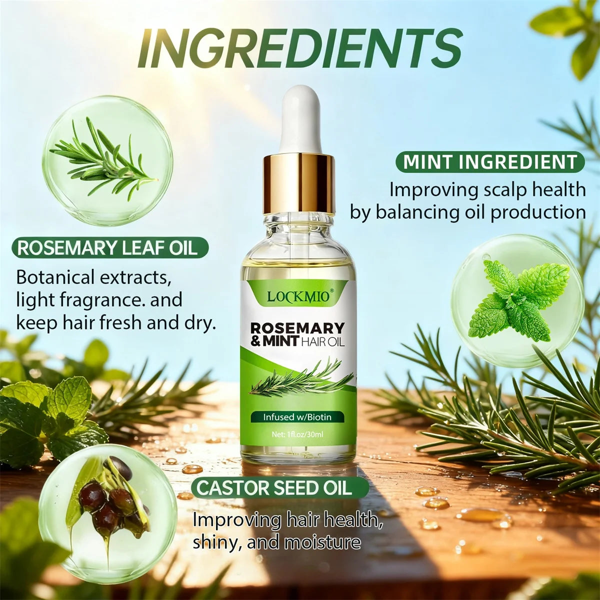 Rosemary Mint Hair Thermal Protection Spray and Nourishing Oil Set - 14