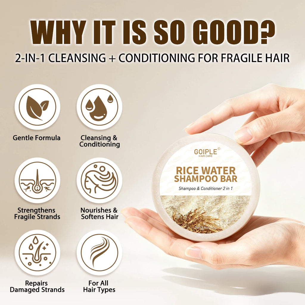 Rice Water Shampoo Bar 2-in-1 Cleansing and Conditioning Hair Soap