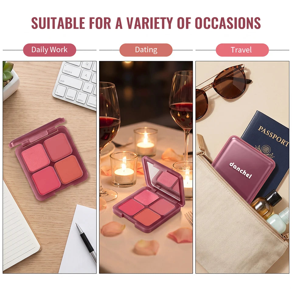 4-Color Matte Pigmented Blush Palette with Brush - 13