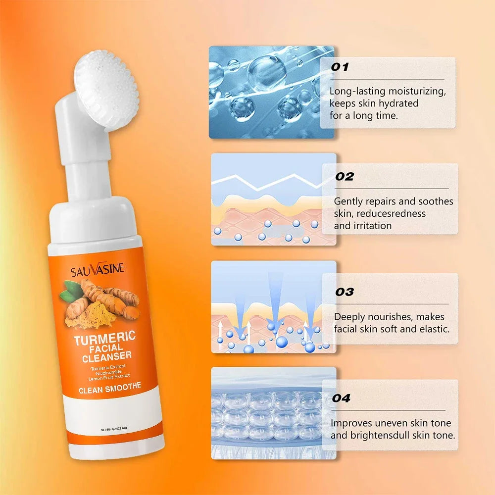 Turmeric Foaming Facial Cleanser with Brush Brightening Face Wash