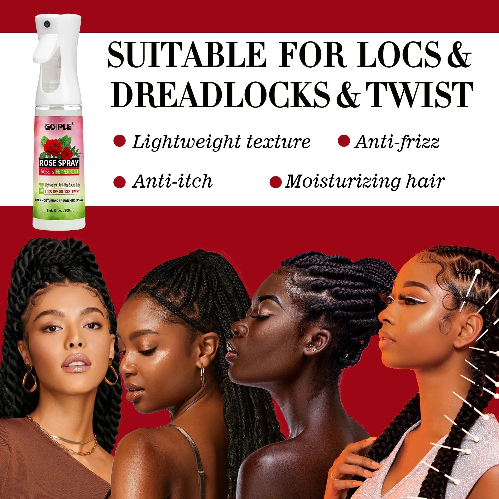 Goiple Rose Peppermint Hair Spray Anti Frizz Scalp Treatment for Locs - 2