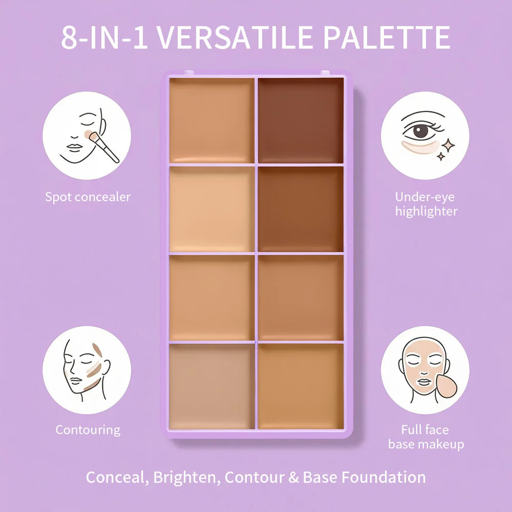 8-Shade Cream Concealer Palette for Face Contouring and Highlighting