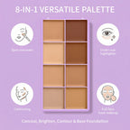 8-Shade Cream Concealer Palette for Face Contouring and Highlighting