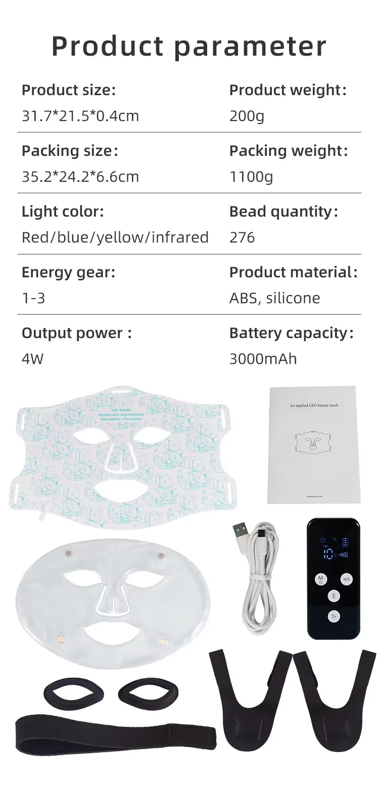 LED Red Light Therapy Face Mask with Cooling Gel Pack - 14