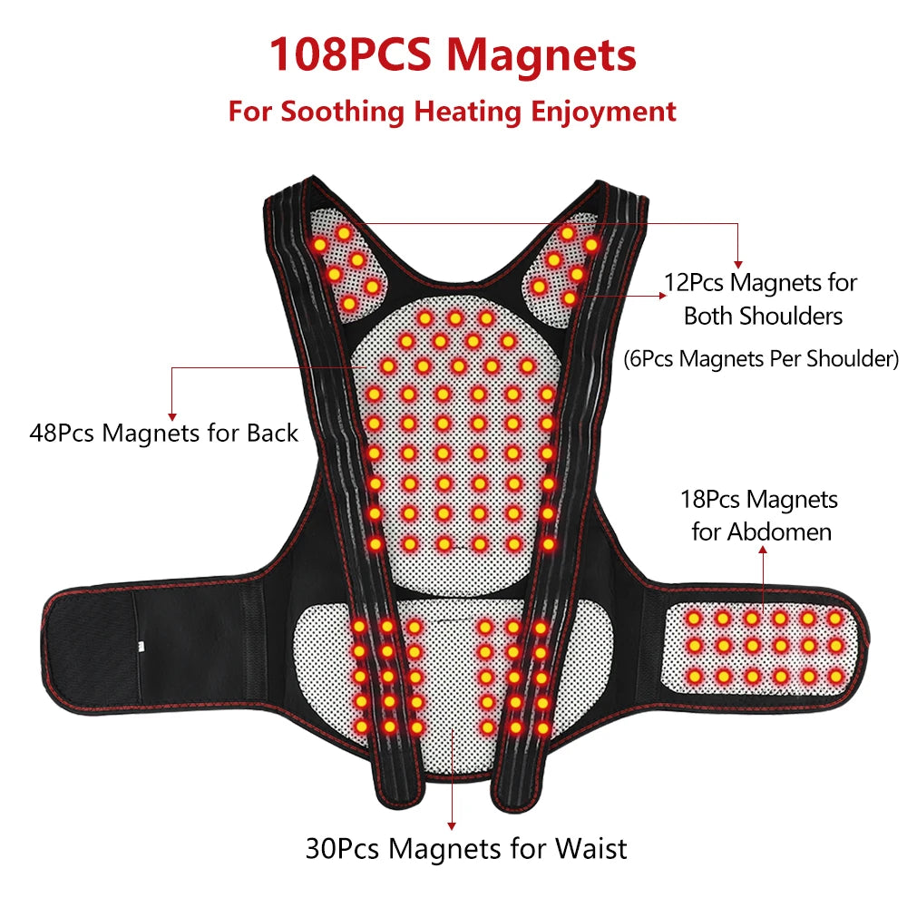 Self-Heating Magnetic Back and Shoulder Support Brace
